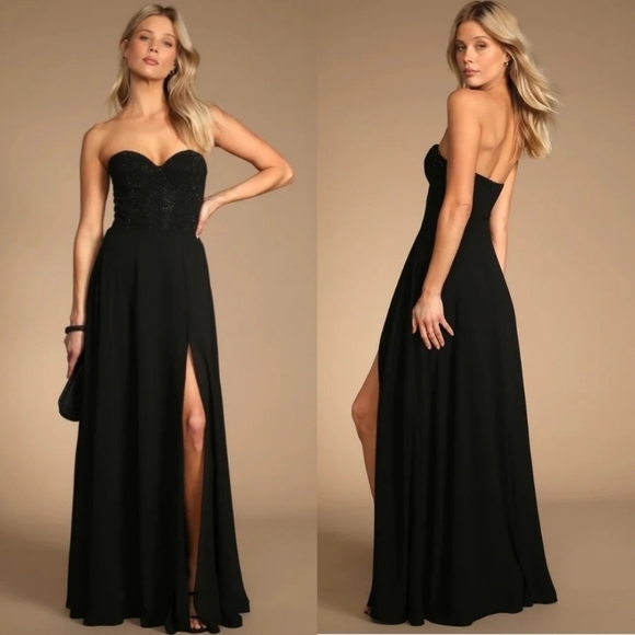 Lulus Remember This Moment Black Rhinestone Strapless Maxi Dress Party Prom - Picture 1 of 13